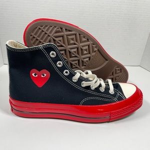 New Sz 11 Men/13 Women Converse High 70 Comme des Garcons PLAY Black Red A01793C
